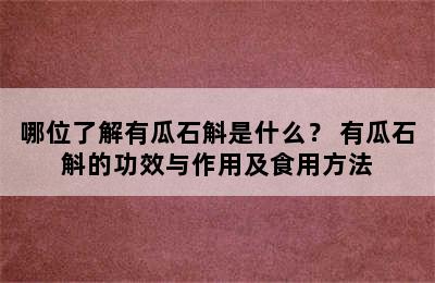 哪位了解有瓜石斛是什么？ 有瓜石斛的功效与作用及食用方法